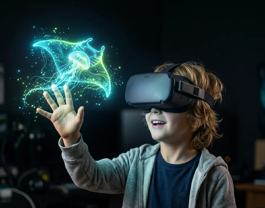 Élève explorant un hologramme animal en VR